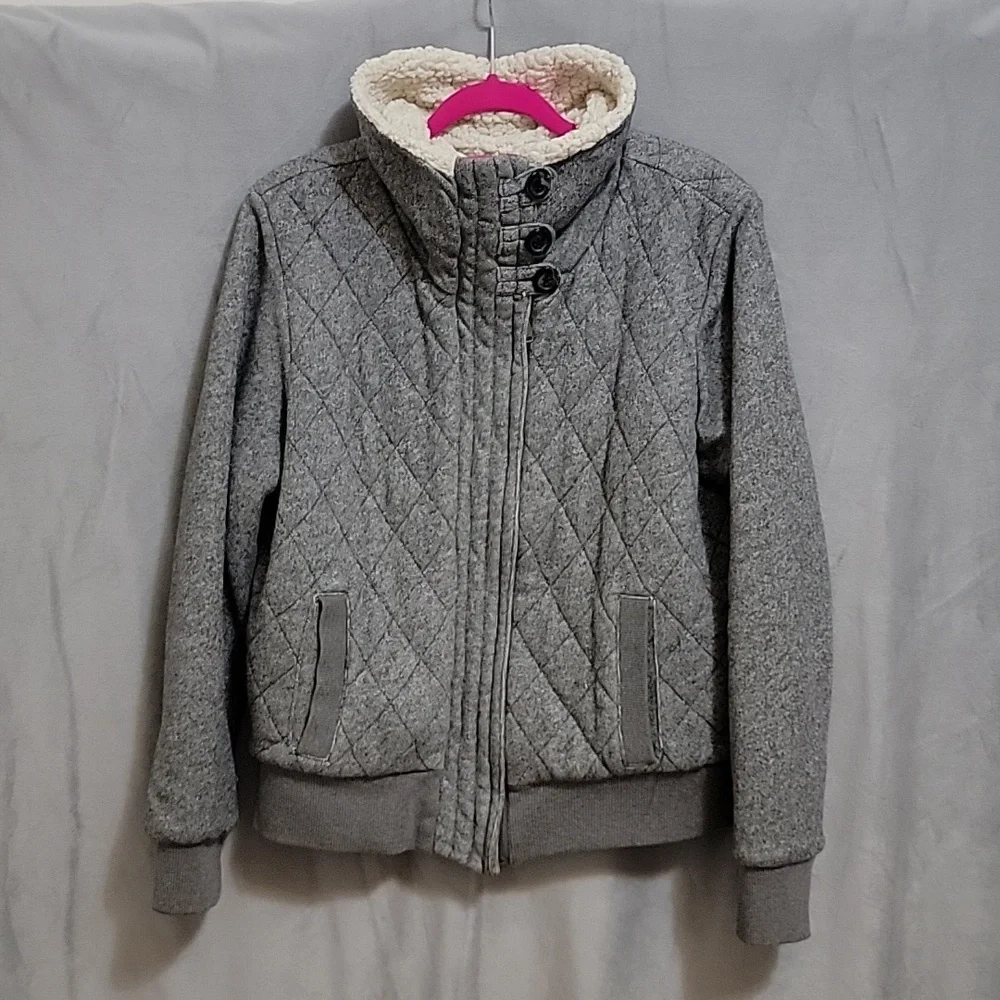 GAP Quilted Bomber Jacket, Zip, with Pockets, Color Grey, Size L